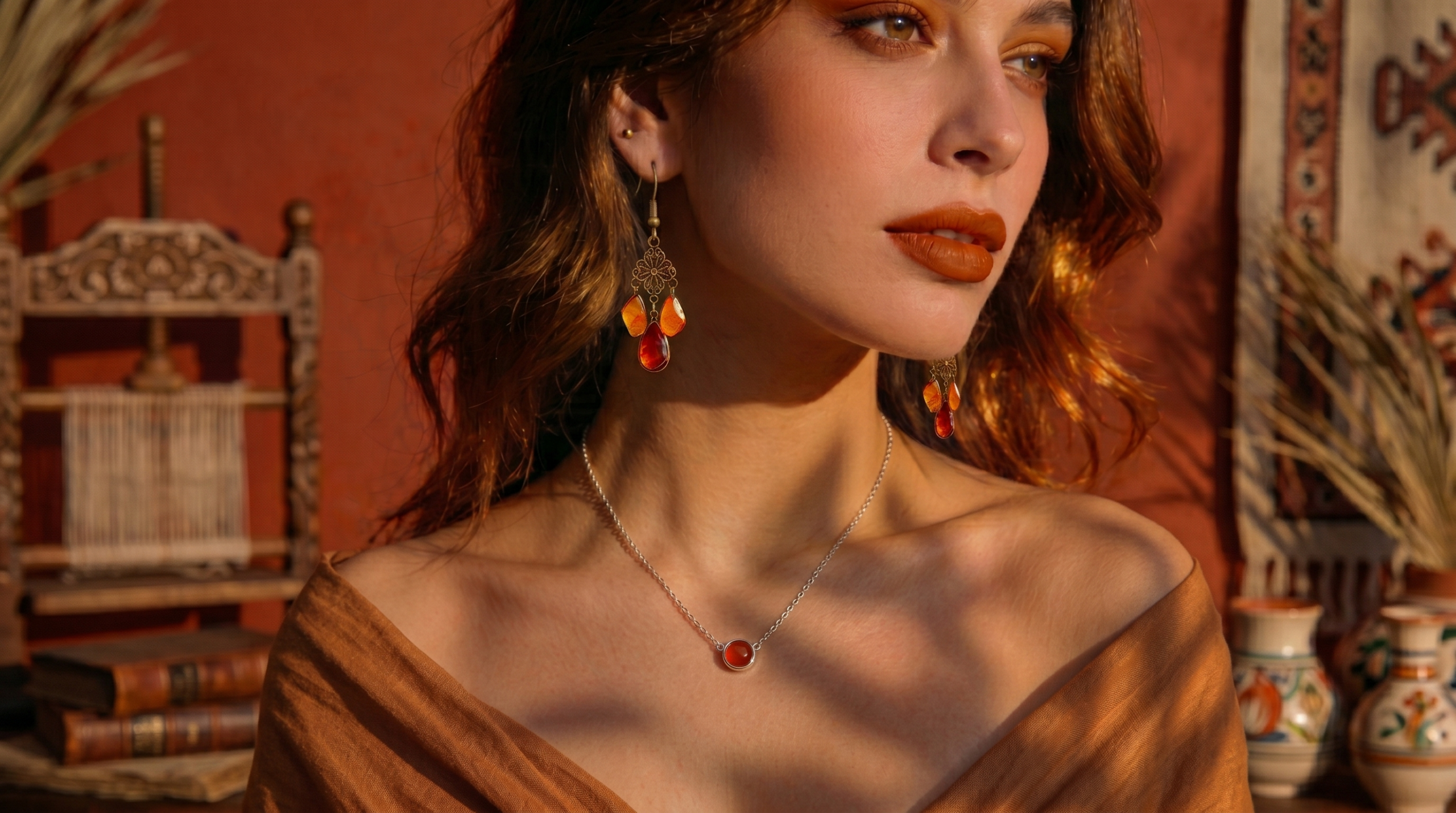 Femme élégante portant des bijoux fins en acier et pierres — LUMARE
